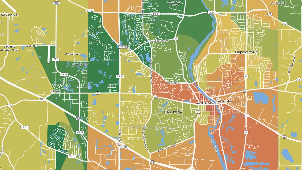 Dundee, IL Map of Burglary Rates