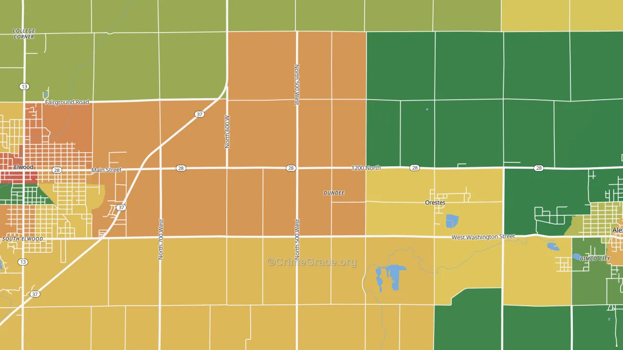 Dundee, IN Map of Burglary Rates