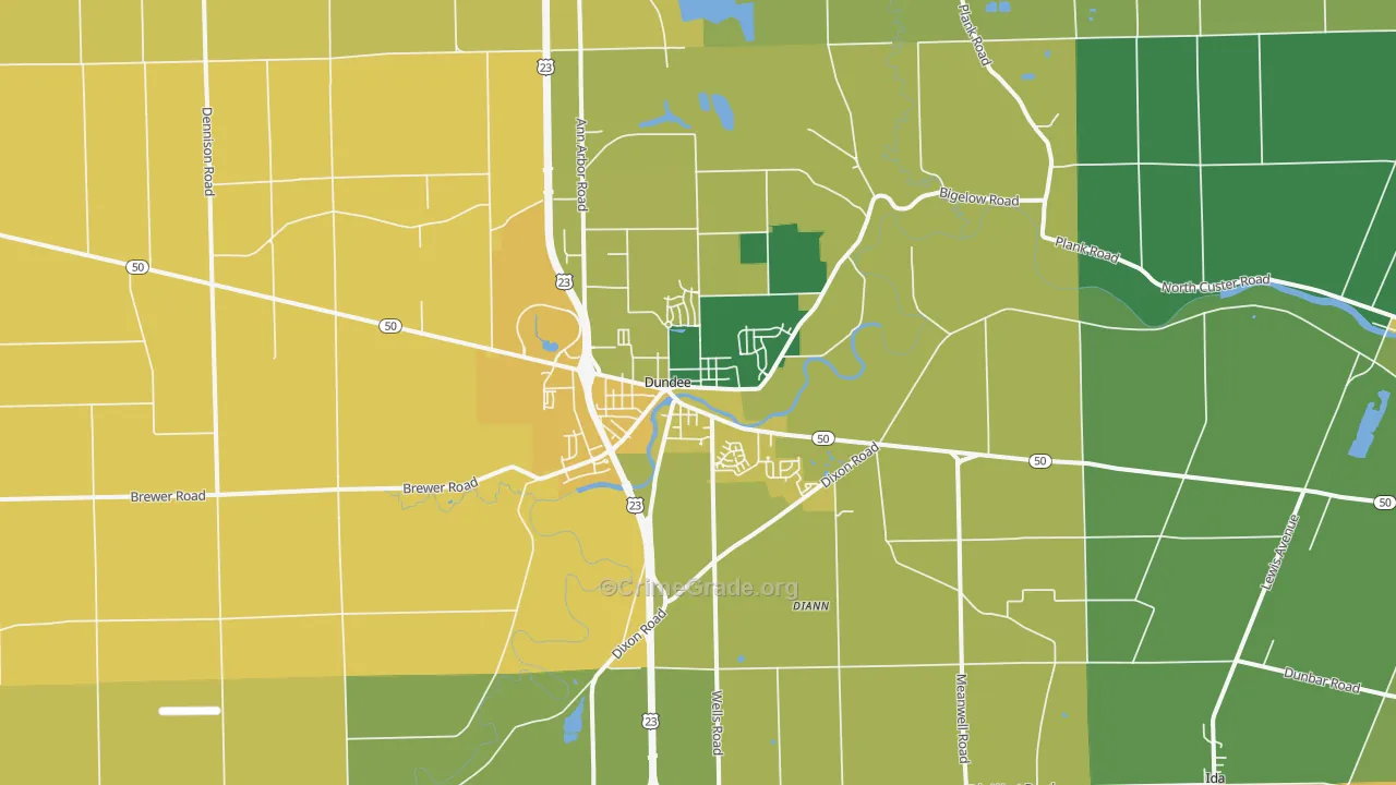 Dundee, MI Map of Burglary Rates