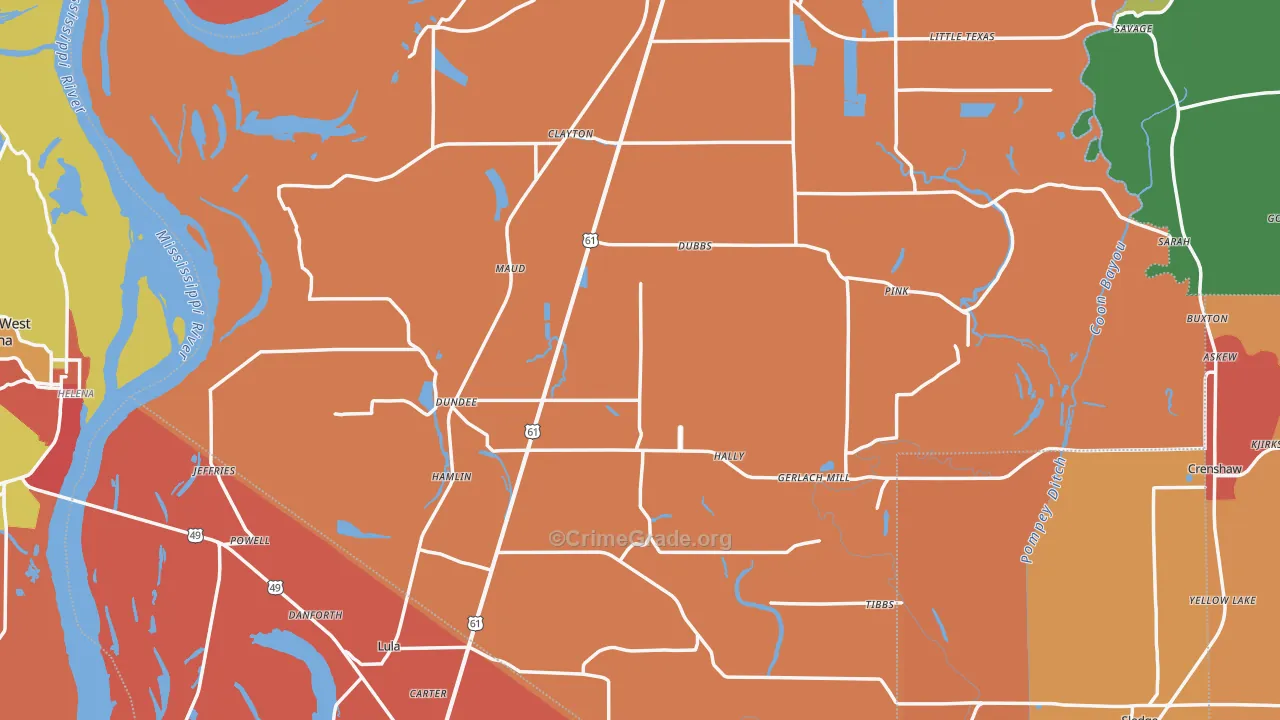 Dundee, MS Map of Burglary Rates