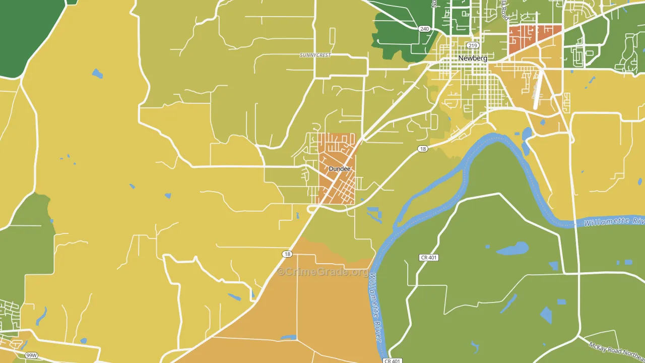 Dundee, OR Map of Burglary Rates