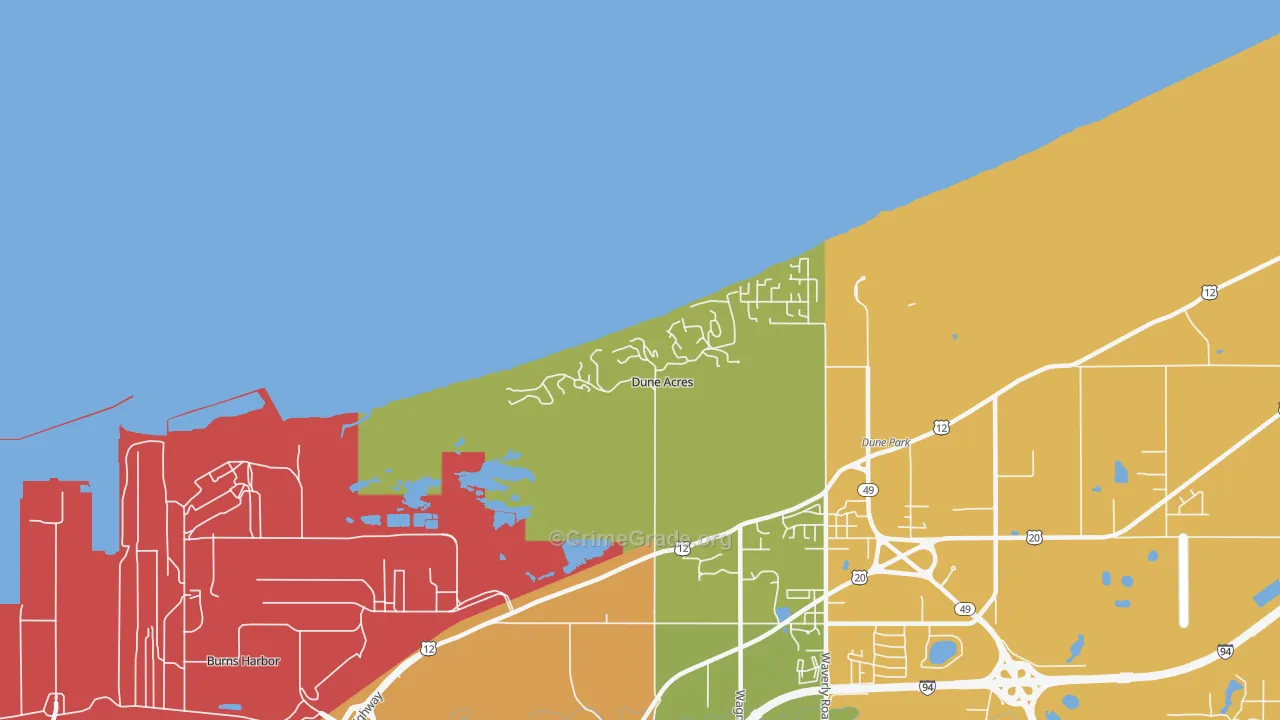 Dune Acres, IN Map of Burglary Rates