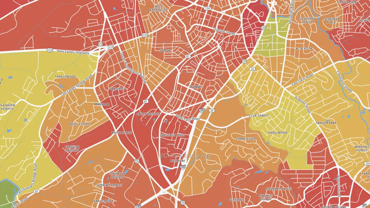 Dunean, SC Map of Burglary Rates
