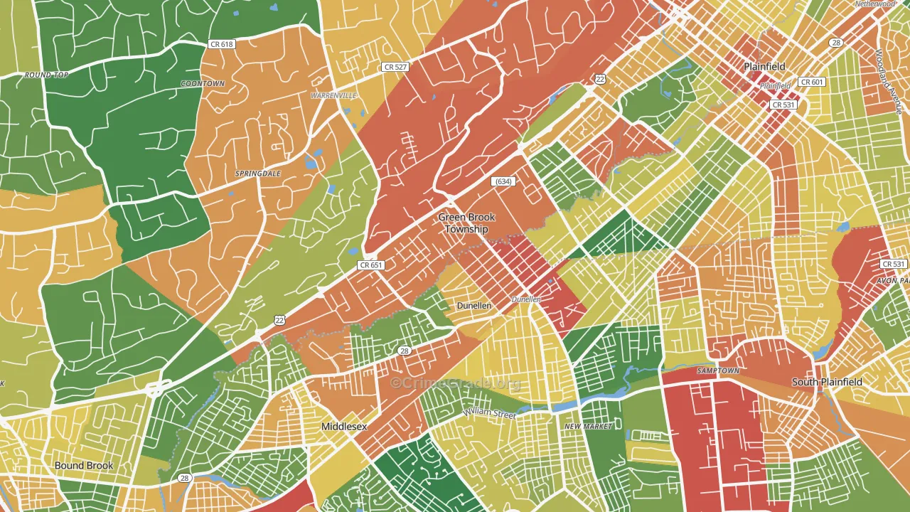 Dunellen, NJ Map of Burglary Rates