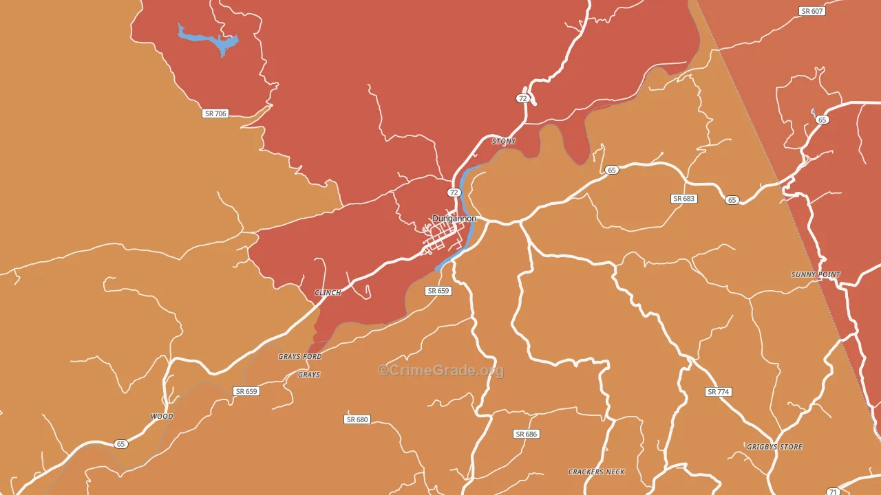 Dungannon, VA Map of Burglary Rates