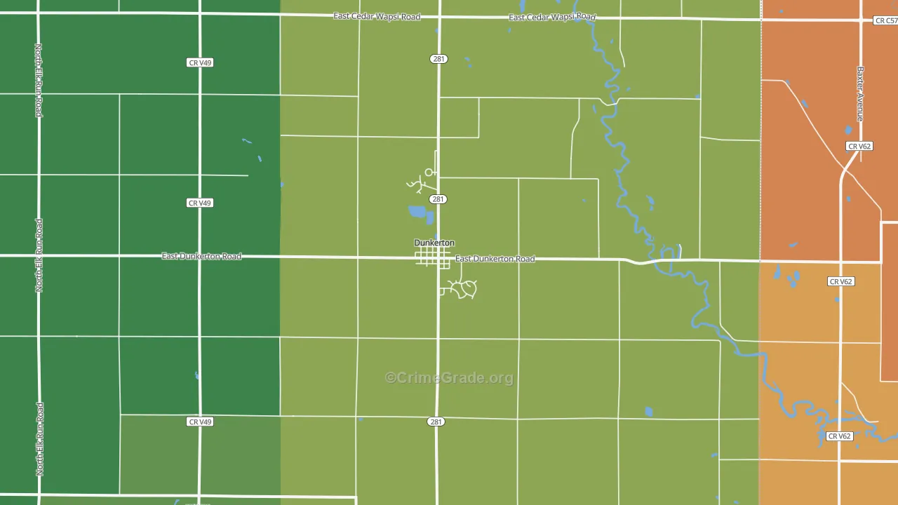 Dunkerton, IA Map of Burglary Rates