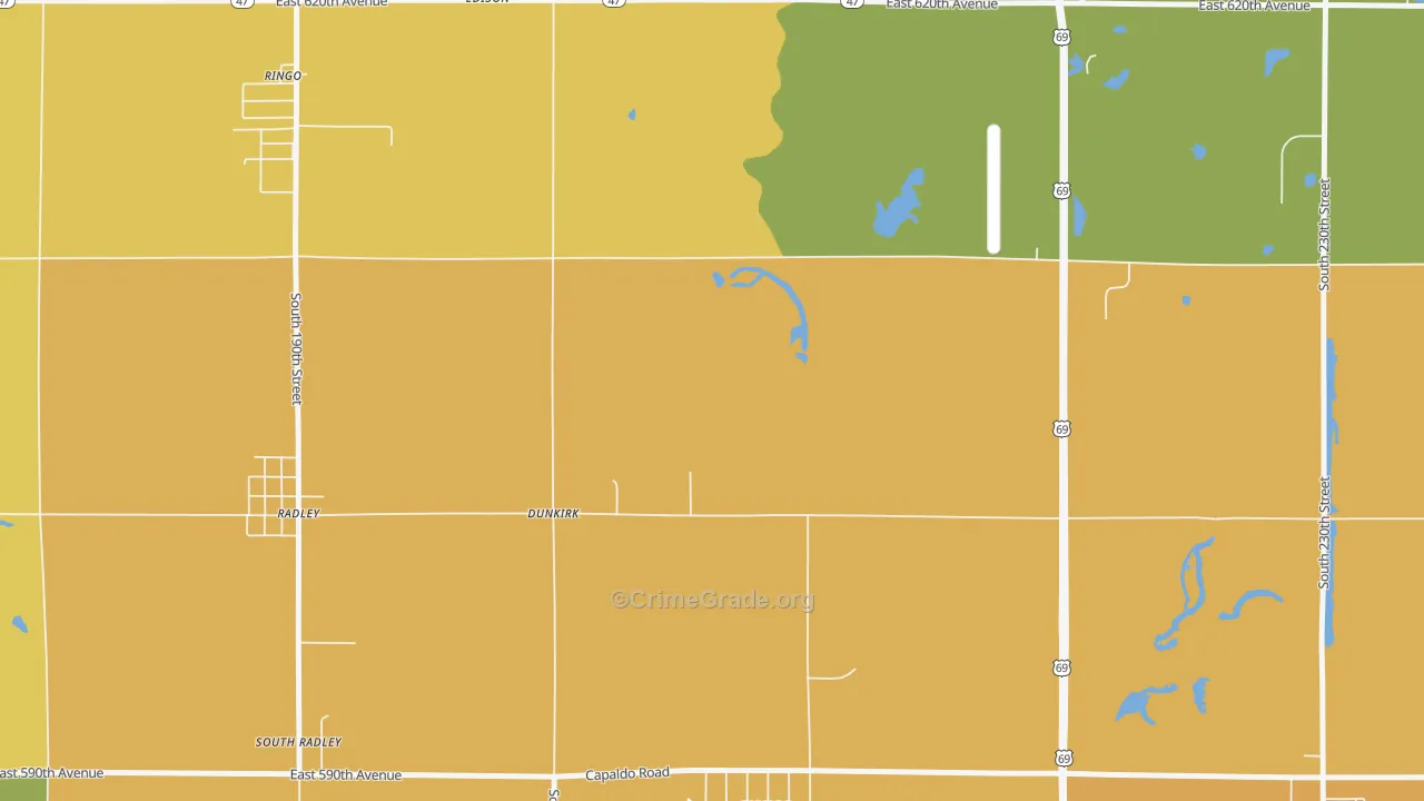 Dunkirk, KS Map of Burglary Rates
