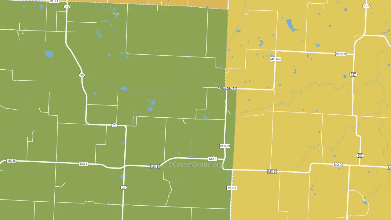 Dunksburg, MO Map of Burglary Rates