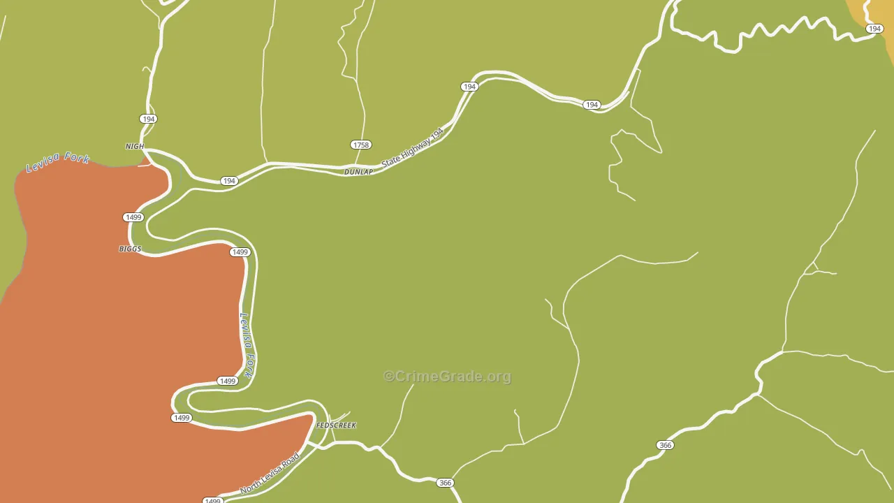 Dunlap, KY Map of Burglary Rates