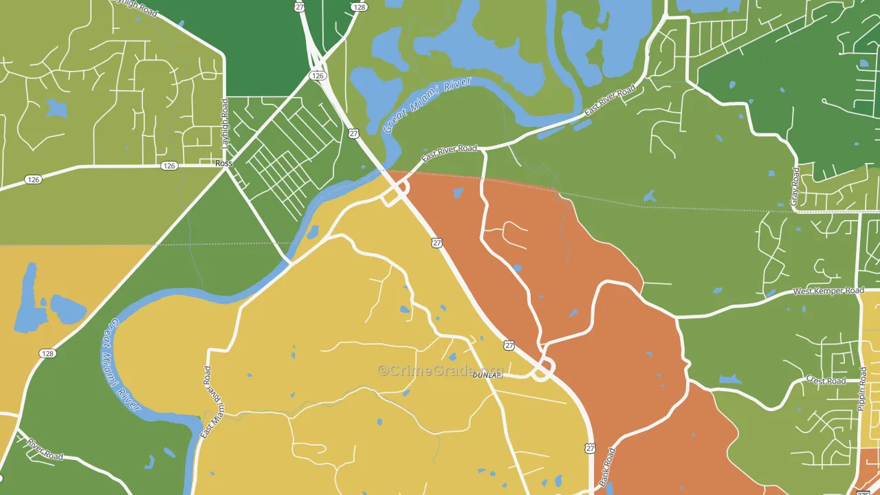 Dunlap, OH Map of Burglary Rates