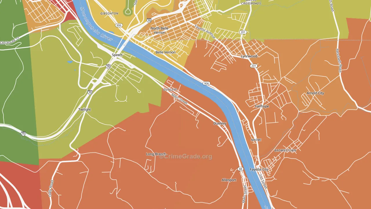 Dunlevy, PA Map of Burglary Rates