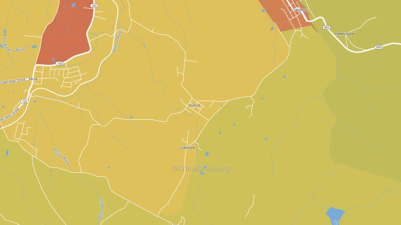 Dunlo, PA Map of Burglary Rates