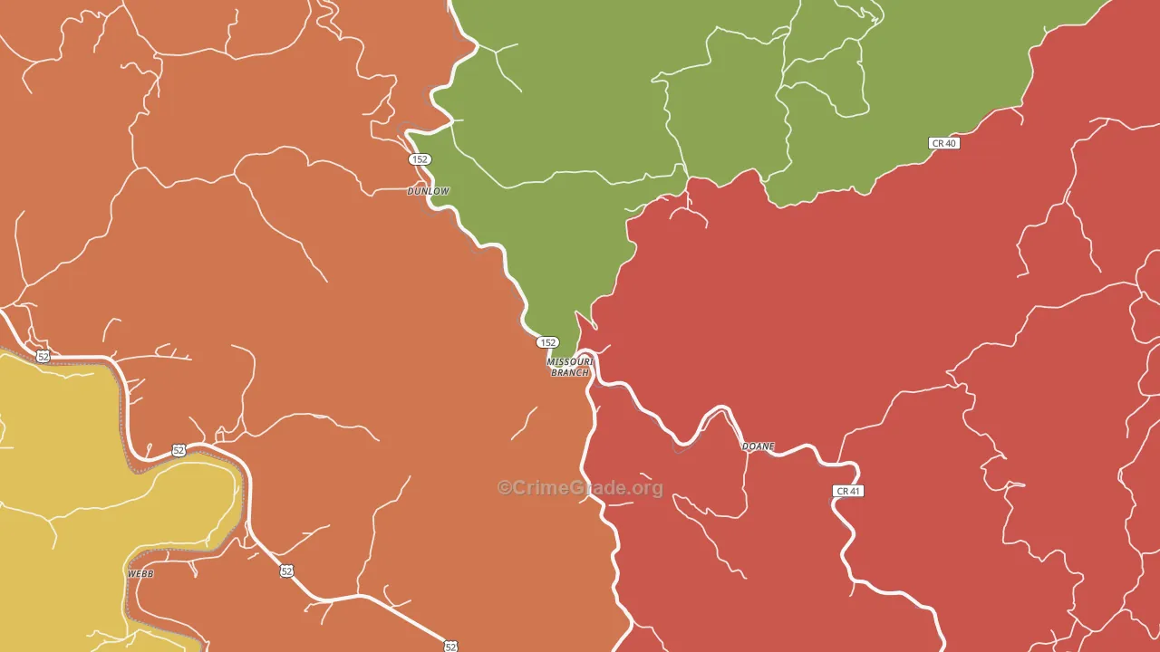 Dunlow, WV Map of Burglary Rates