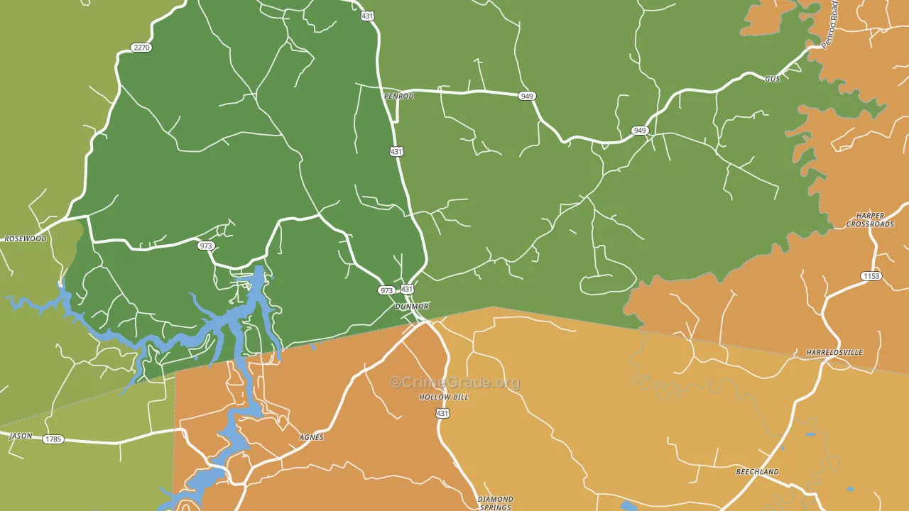 Dunmor, KY Map of Burglary Rates