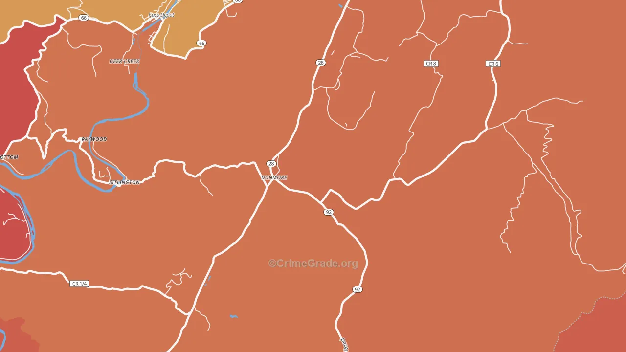 Dunmore, WV Map of Burglary Rates