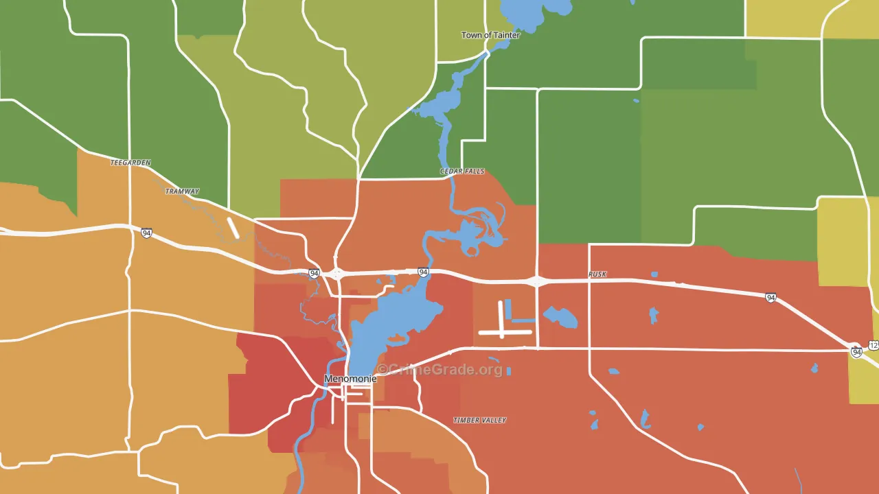 Dunn County, WI Map of Burglary Rates