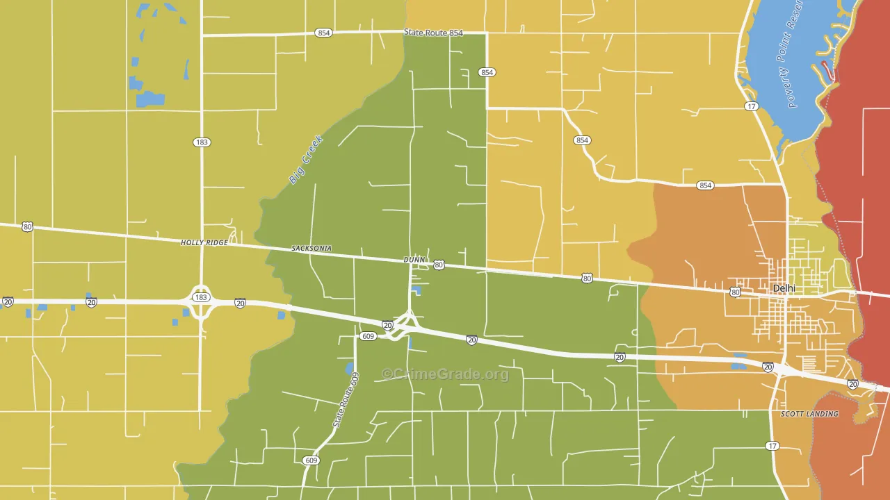 Dunn, LA Map of Burglary Rates