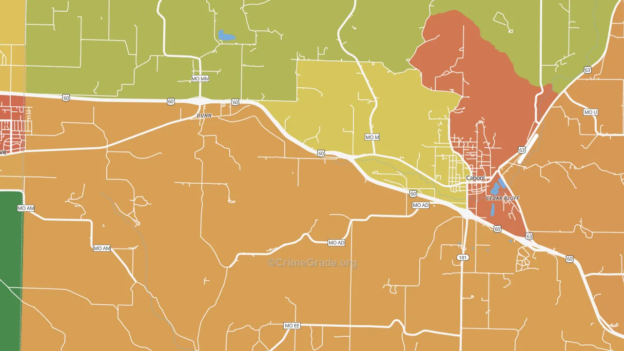 Dunn, MO Map of Burglary Rates