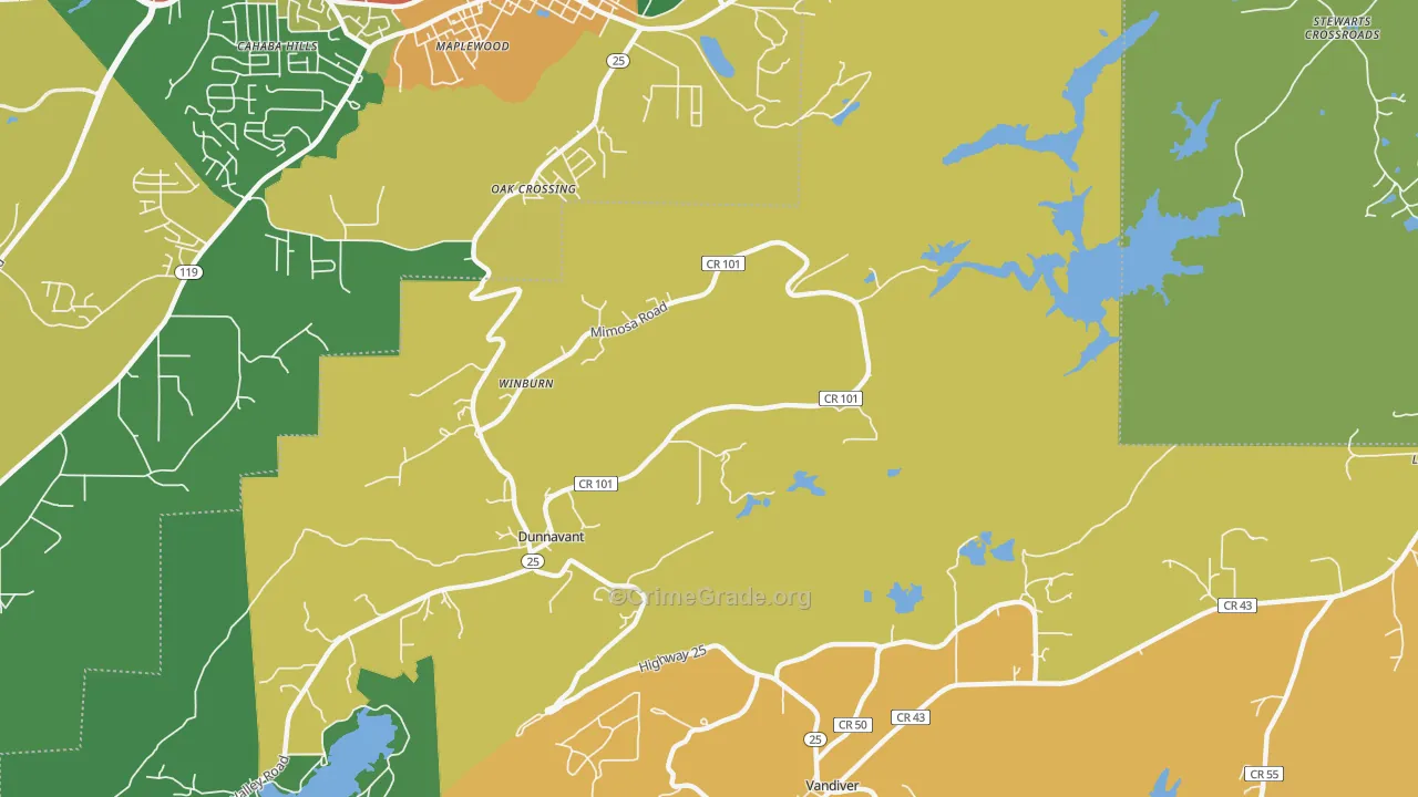Dunnavant, AL Map of Burglary Rates