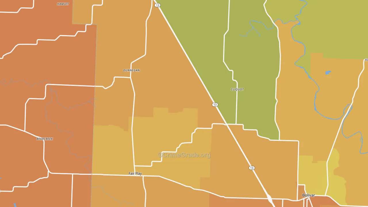 Dunnegan, MO Map of Burglary Rates