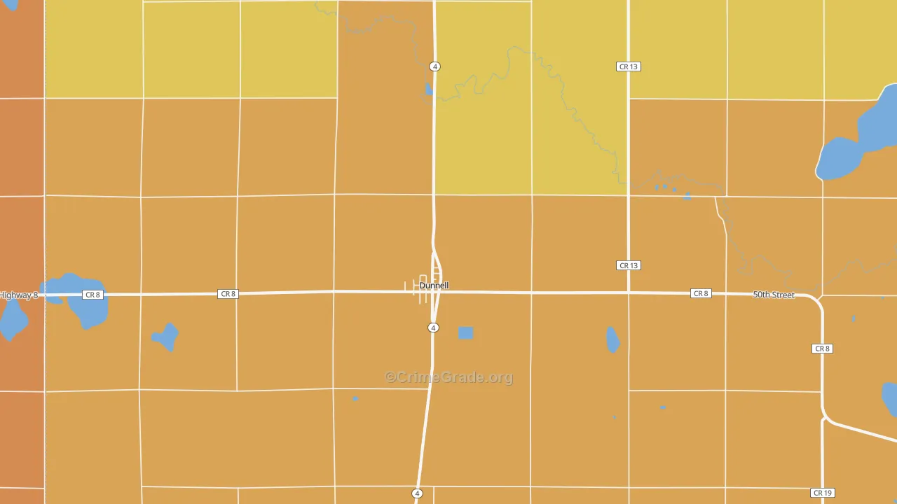 Dunnell, MN Map of Burglary Rates