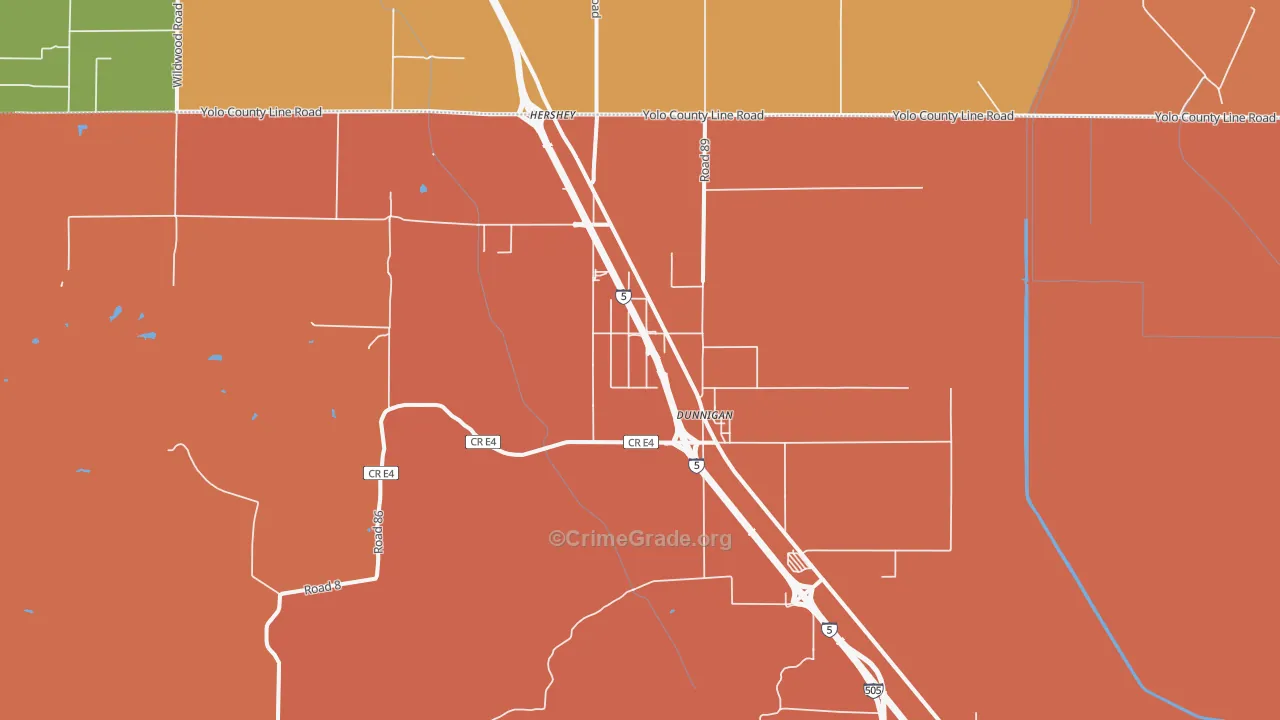 Dunnigan, CA Map of Burglary Rates