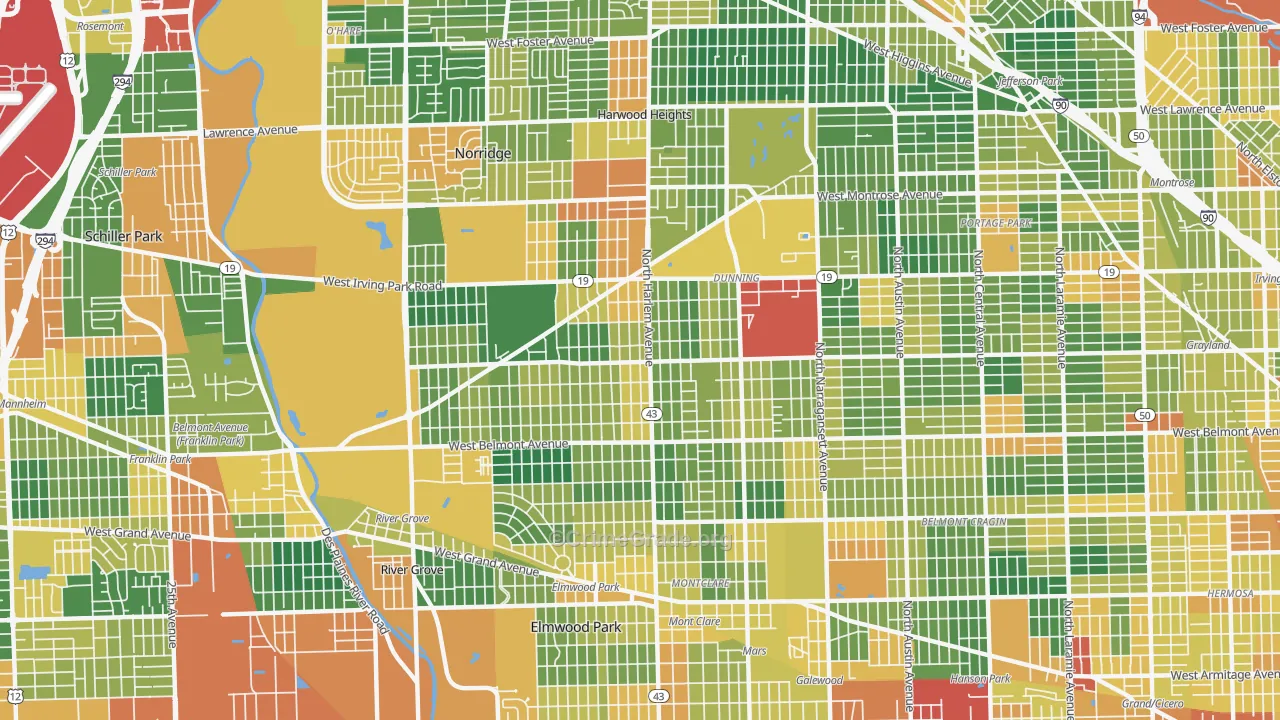 Dunning, Chicago, IL Map of Burglary Rates
