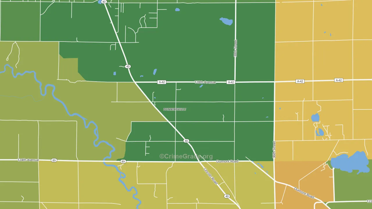 Dunningville, MI Map of Burglary Rates