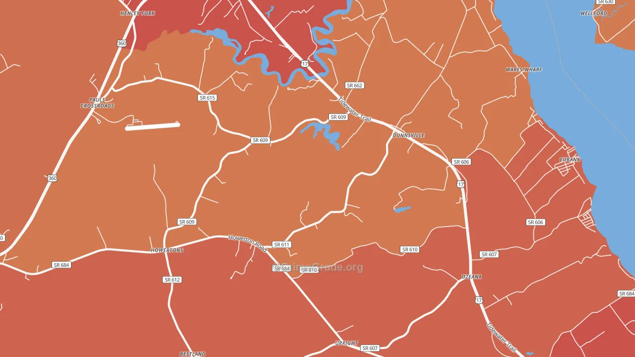 Dunnsville, VA Map of Burglary Rates