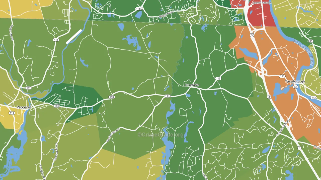 Dunstable, MA Map of Burglary Rates