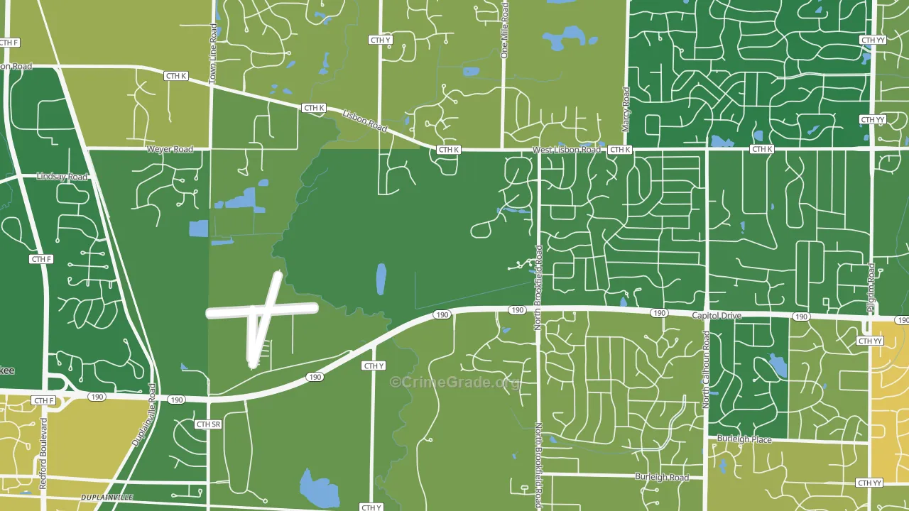 Duplainville, WI Map of Burglary Rates