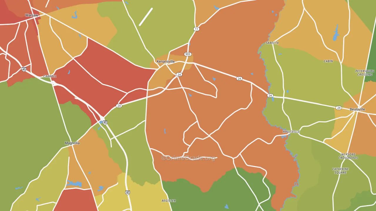 Duplin County, NC Map of Burglary Rates