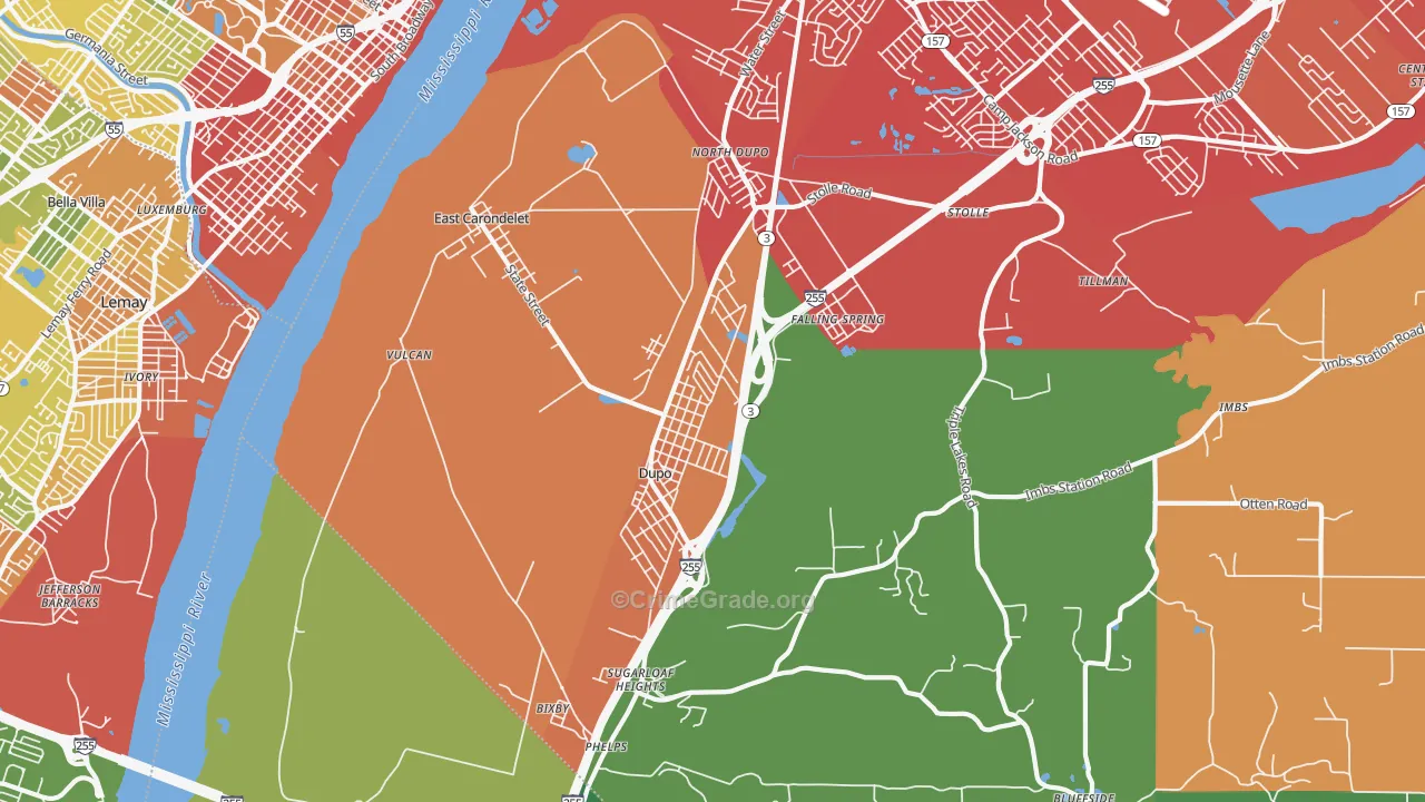 Dupo, IL Map of Burglary Rates