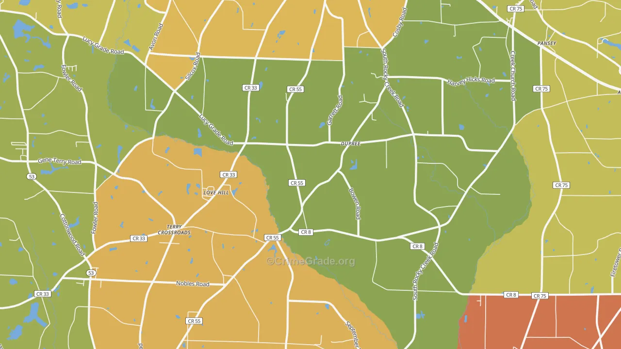 Dupree, AL Map of Burglary Rates