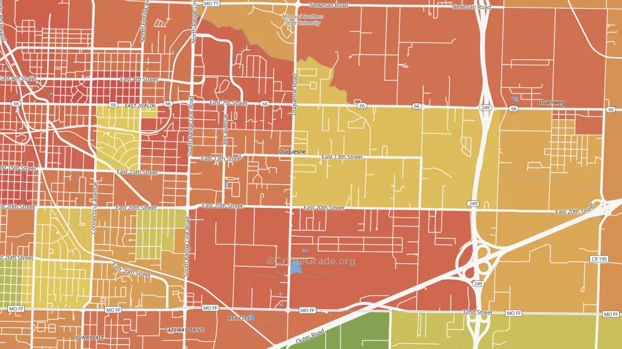 Duquesne, MO Map of Burglary Rates