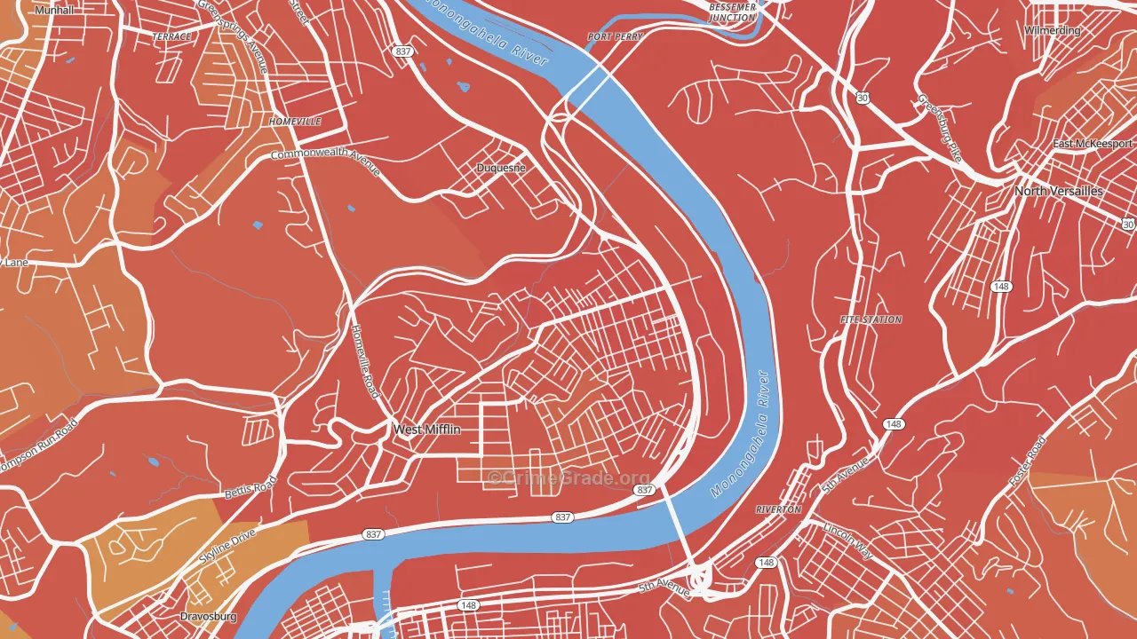 Duquesne, PA Map of Burglary Rates