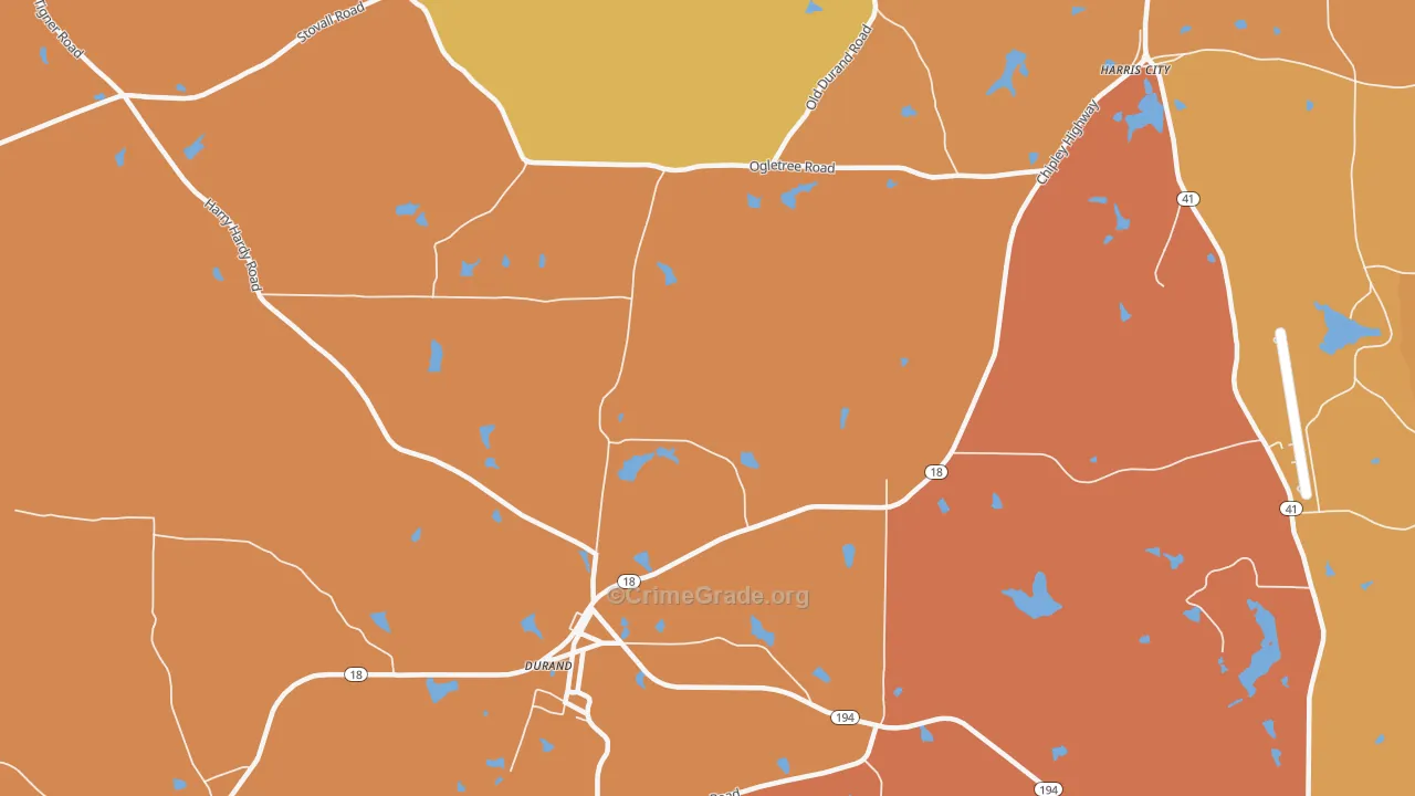 Durand, GA Map of Burglary Rates