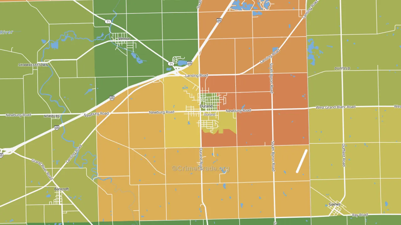 Durand, MI Map of Burglary Rates