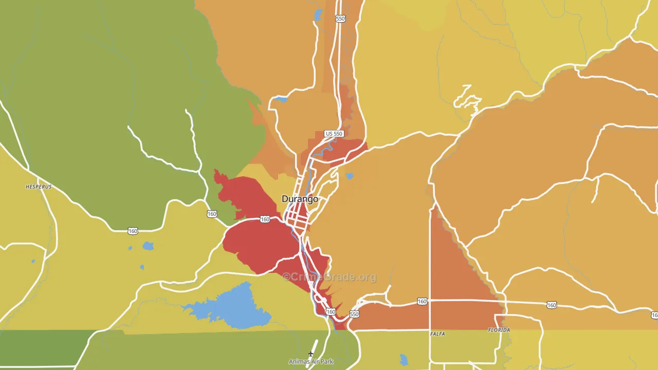 Durango, CO Map of Burglary Rates