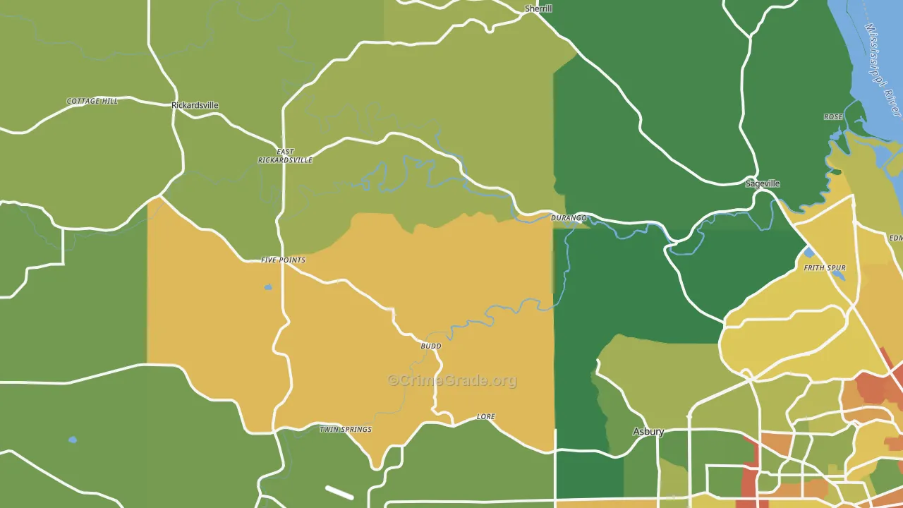 Durango, IA Map of Burglary Rates