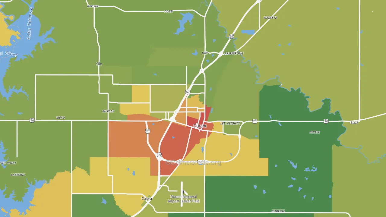 Durant, OK Map of Burglary Rates