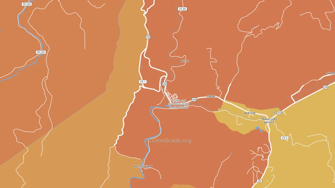 Durbin, WV Map of Burglary Rates