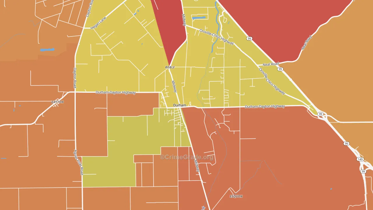 Durham, CA Map of Burglary Rates