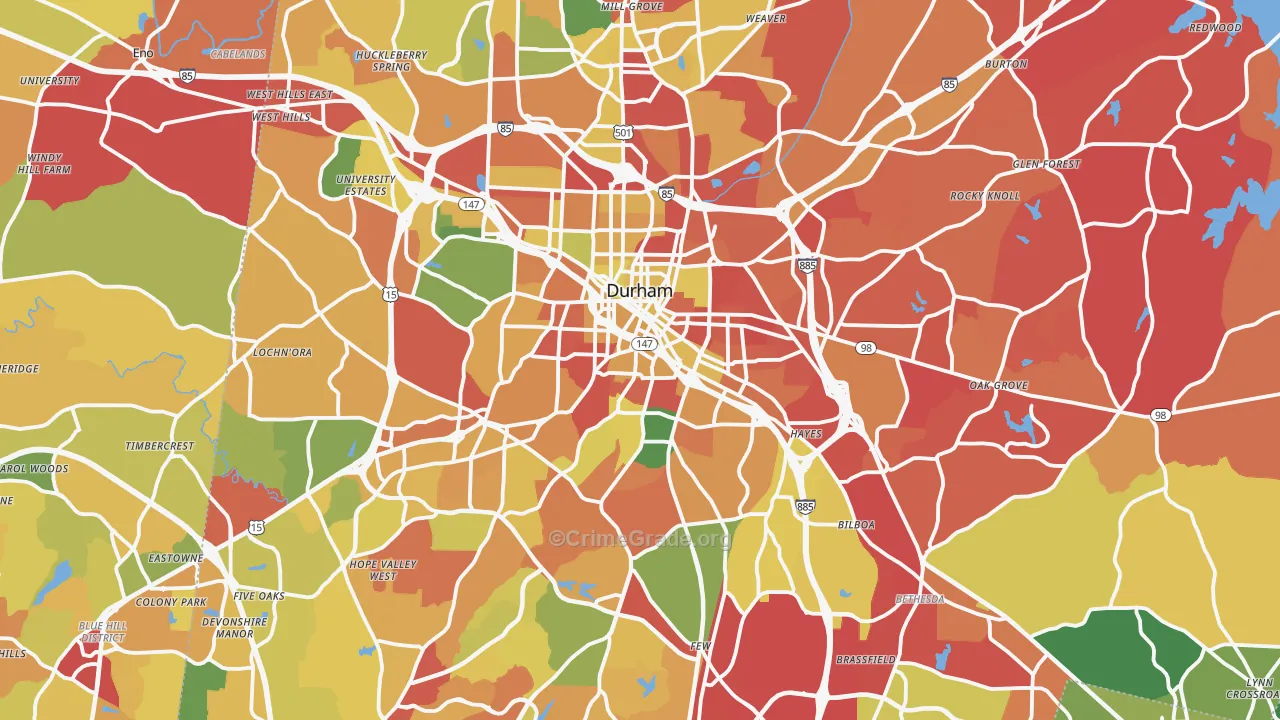 Durham County, NC Map of Burglary Rates