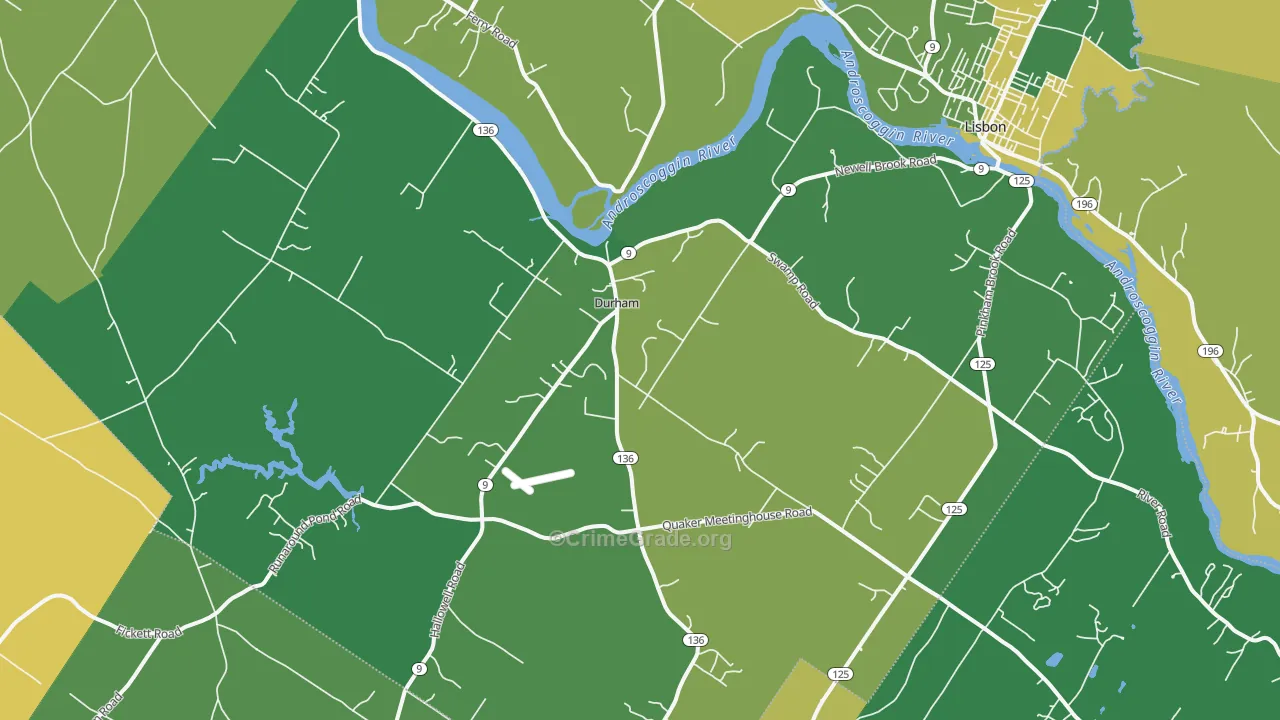 Durham, ME Map of Burglary Rates