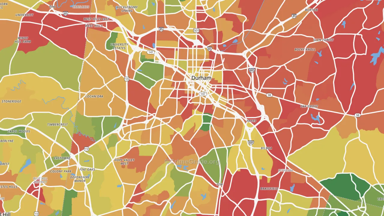 Durham, NC Map of Burglary Rates
