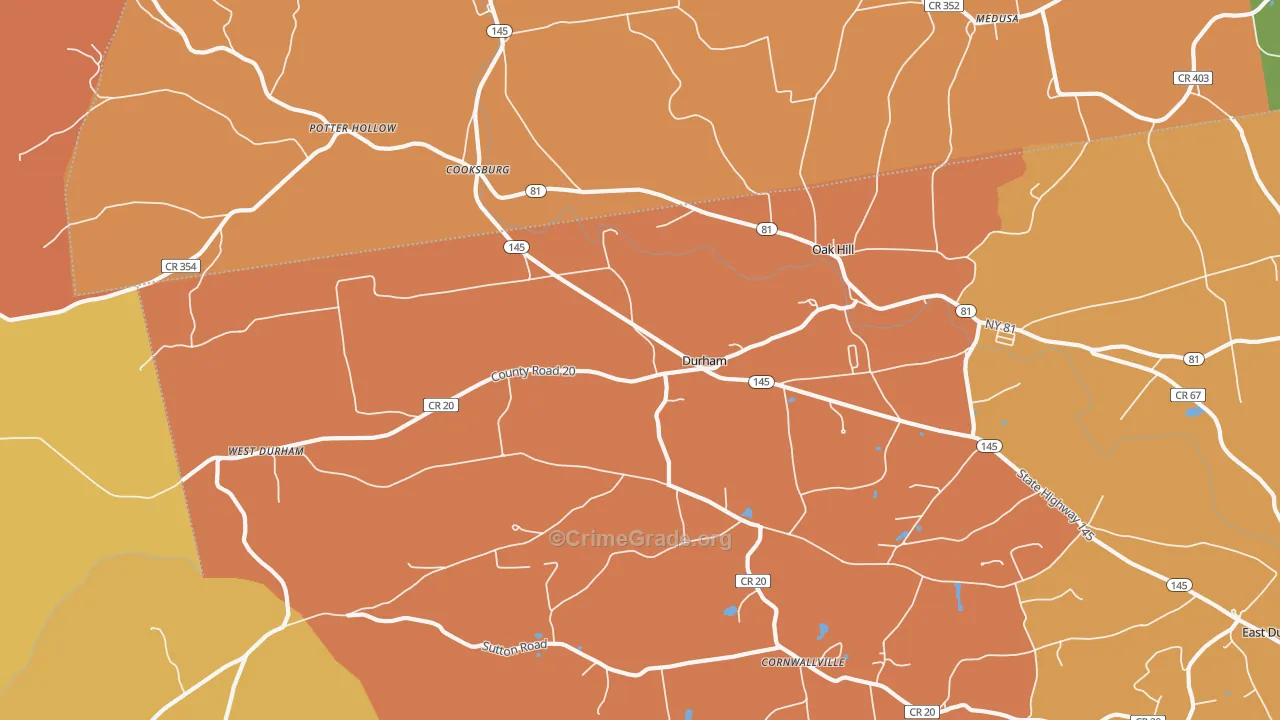 Durham, NY Map of Burglary Rates