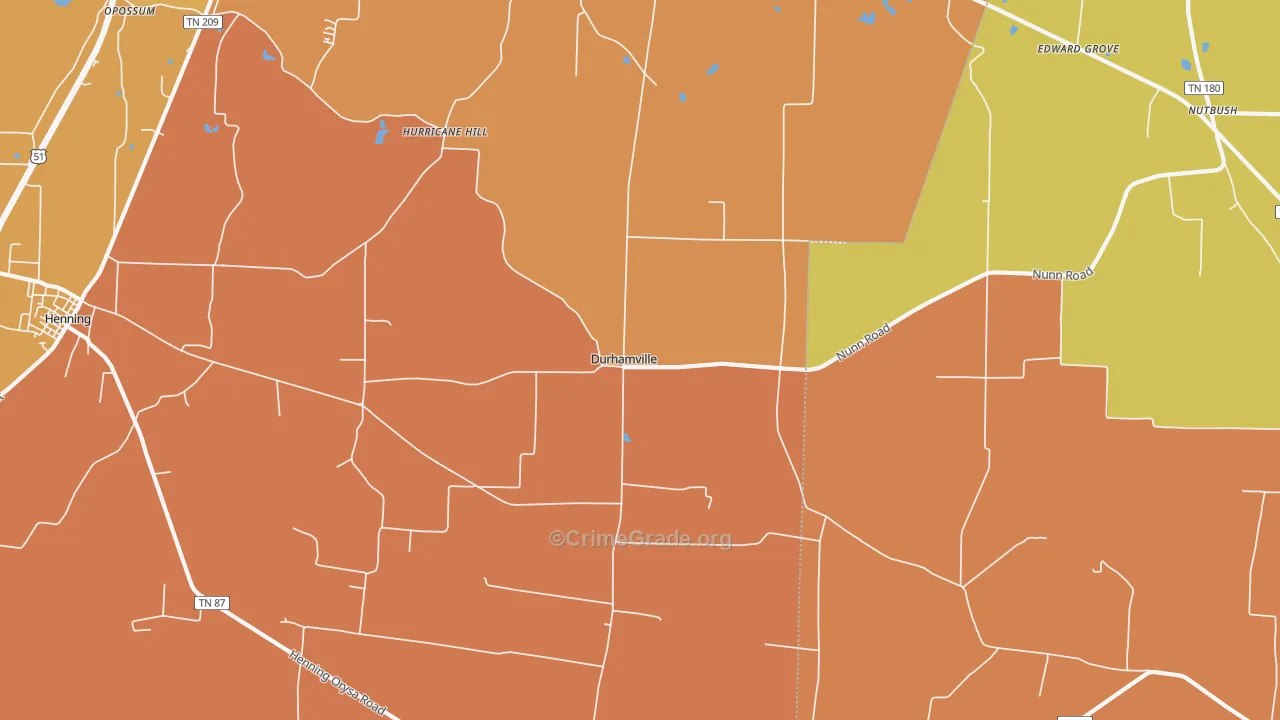 Durhamville, TN Map of Burglary Rates