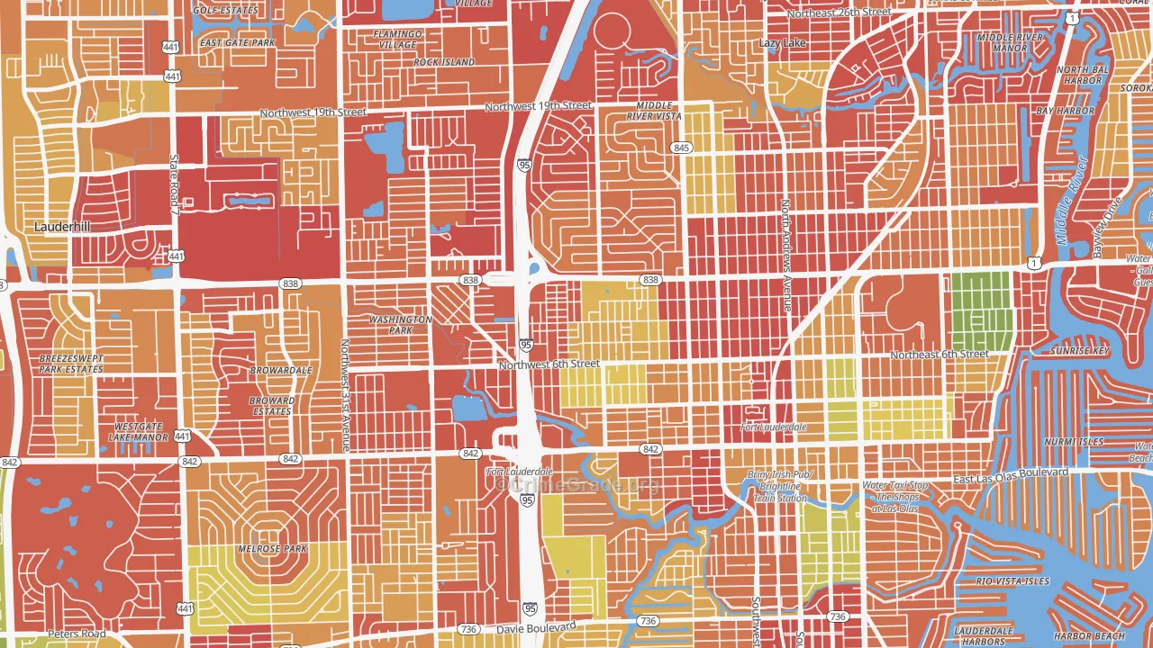 Durrs Homeowners, Fort Lauderdale, FL Map of Burglary Rates