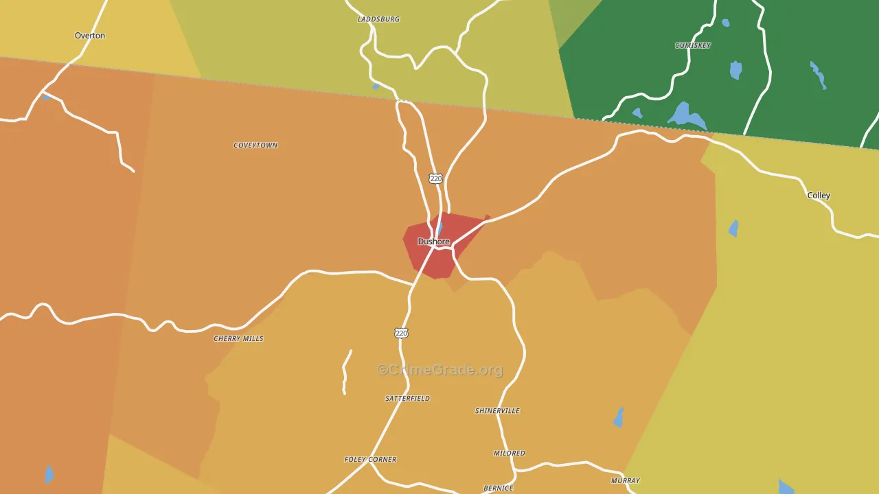 Dushore, PA Map of Burglary Rates